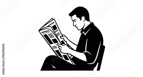 Man Sitting and Reading a Newspaper.