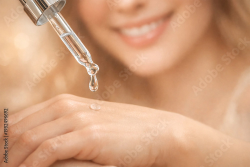 Skincare precision shines as serum drop delivers hydration and radiant beauty glow.