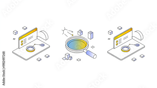 Illustrations of a stylized cloud with icons representing data, security, and analytics Vector