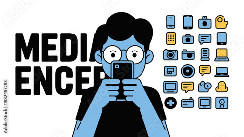 Digital artist immersed in vibrant media creation workspace Vector