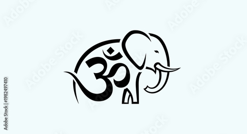 A black stylized elephant silhouette with the sacred Om symbol integrated into its body, on a plain background.