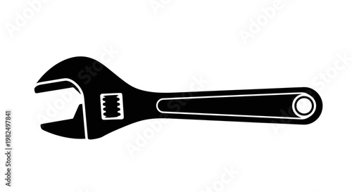 Adjustable wrench silhouette, plumbing tool, DIY and repair concept, isolated on white