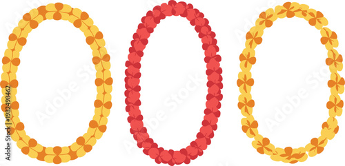 Tropical floral necklace illustrations featuring vibrant lei designs for celebration themes