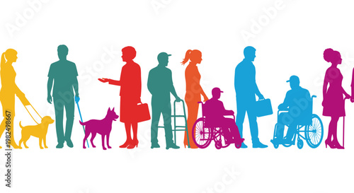 Colorful silhouettes of a diverse group of people showing inclusion and diversity