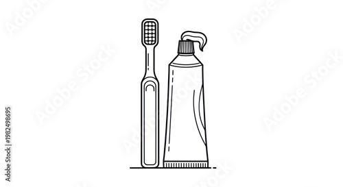 Minimalist line art of a toothbrush and toothpaste tube for dental hygiene