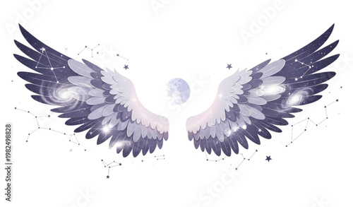 Vector Illustration of Cosmic Wings with Stars and Galaxy for Fantasy, Spiritual, and Dreamy Designs