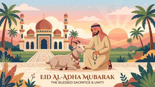 Eid Al Adha Arab Man Qurban Vector