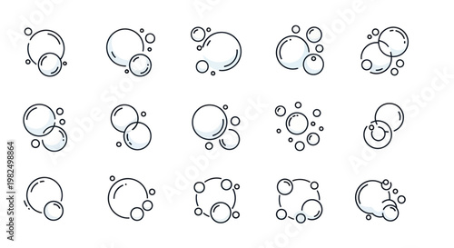 Cuadro en lienzo Set of soap bubble icons in a minimalist line art style.
