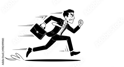Businessman Running with Briefcase in Hand.