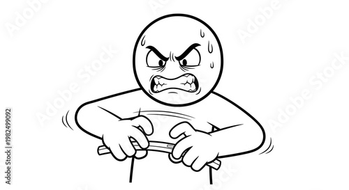 Angry cartoon character pulling rope.
