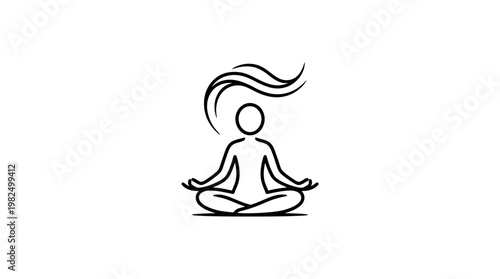Meditating Figure with Flowing Hair in Minimalist Style