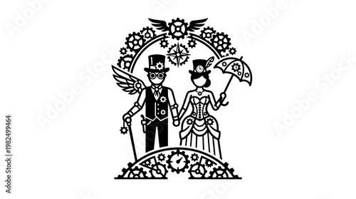 Steampunk Couple Holding Hands