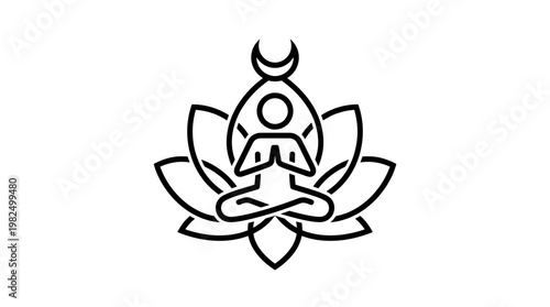 Zen Lotus Flower with Crescent Moon and Yoga Pose