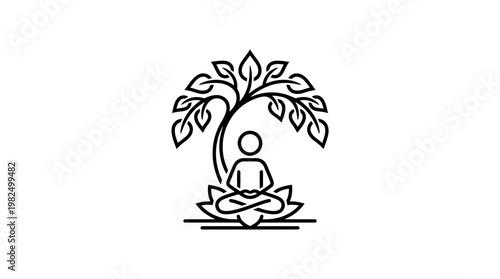 Meditating Figure Under a Tree of Life Logo