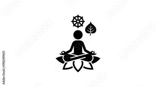 Meditating Figure with Symbols of Buddhism