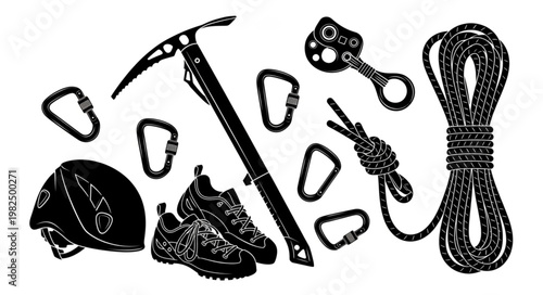 Climbing Gear Collection for Mountaineering Adventure.