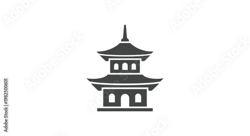 Minimalist black pagoda icon of traditional Japanese architecture on a white background