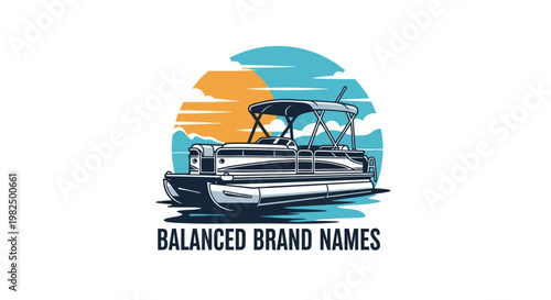 Vector illustration of a luxury pontoon boat on a lake at sunset