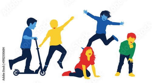 Happy diverse children playing and having fun.