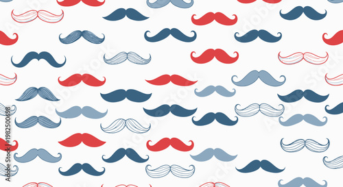 Seamless mustache pattern in retro blue and red style for Movember.
