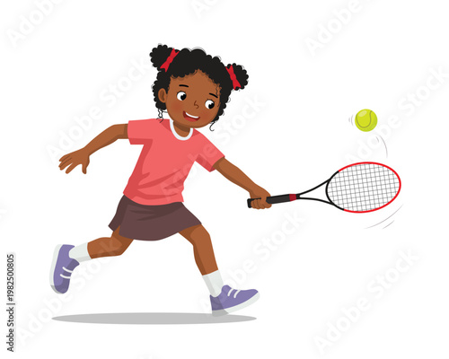 Little African girl play tennis with racket