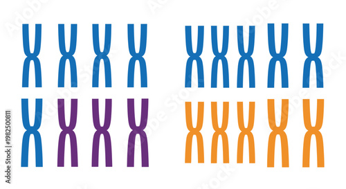 Abstract chromosomes illustration in blue, purple and orange colors