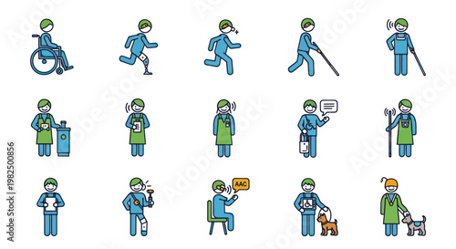 Collection of diverse people with disabilities icons