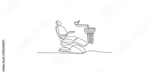 Continuous line drawing of a reclined dental chair with a dental unit dentist illustration medical