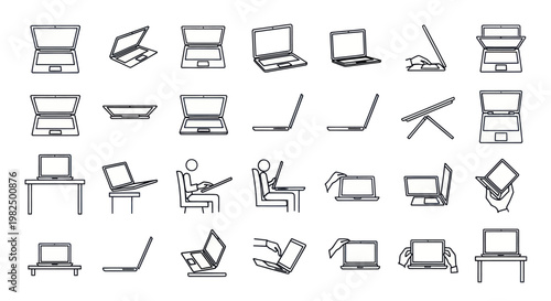 Collection of laptop computer icons and illustrations