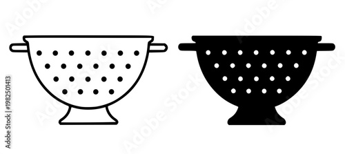 Colander minimalist icon, in outline and silhouette design