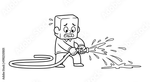 Man holding a water hose spraying.