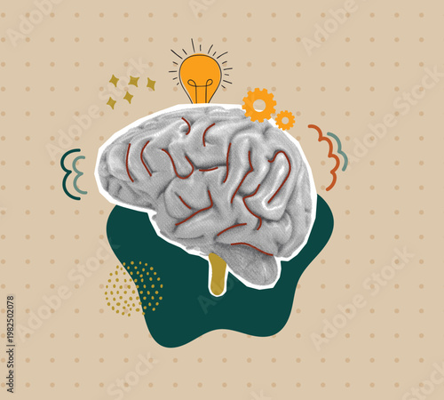 Modern art collage with brain theme full of inspiration and creative ideas.