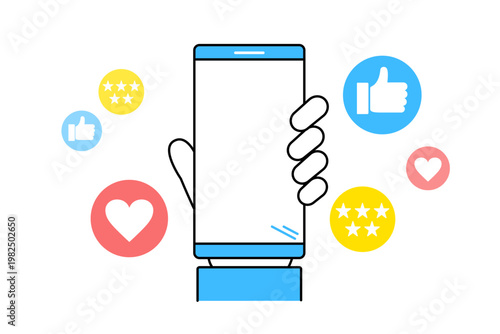 スマホのSNSや投稿に対して高評価を得ている人物のイメージイラスト