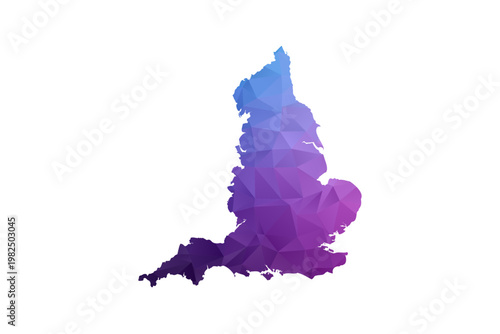 England Map - Polygon Style Vector Illustration in Blue and Purple Gradient, Low Poly Geometric Design, Isolated on White Background, Ideal for Infographics and Learning Materials.