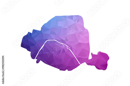 Paris Map - Polygon Style Vector Illustration in Blue and Purple Gradient, Low Poly Geometric Design, Isolated on White Background, Ideal for Infographics and Learning Materials.