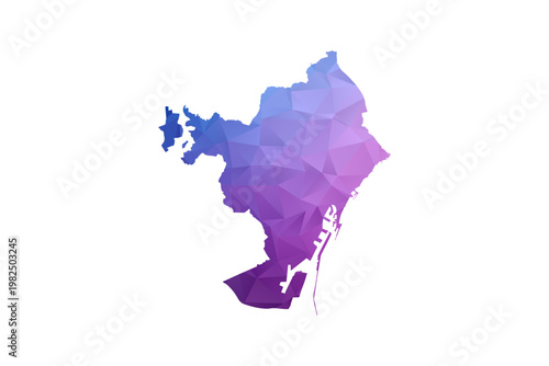 Barcelona Map - Polygon Style Vector Illustration in Blue and Purple Gradient, Low Poly Geometric Design, Isolated on White Background, Ideal for Infographics and Learning Materials.