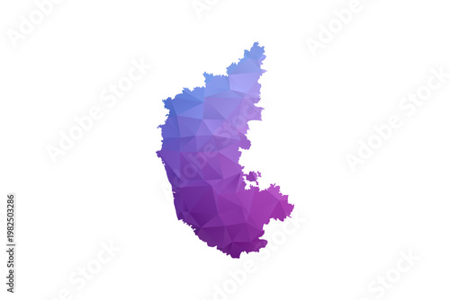 karnataka Map - Polygon Style Vector Illustration in Blue and Purple Gradient, Low Poly Geometric Design, Isolated on White Background, Ideal for Infographics and Learning Materials.