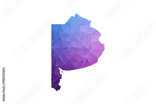 Buenos Aires Map - Polygon Style Vector Illustration in Blue and Purple Gradient, Low Poly Geometric Design, Isolated on White Background, Ideal for Infographics and Learning Materials.
