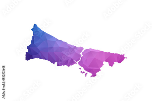 Istanbul Map - Polygon Style Vector Illustration in Blue and Purple Gradient, Low Poly Geometric Design, Isolated on White Background, Ideal for Infographics and Learning Materials.