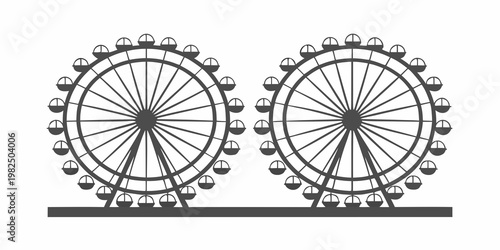 Two ferris wheels depicted in a simple black and white illustration