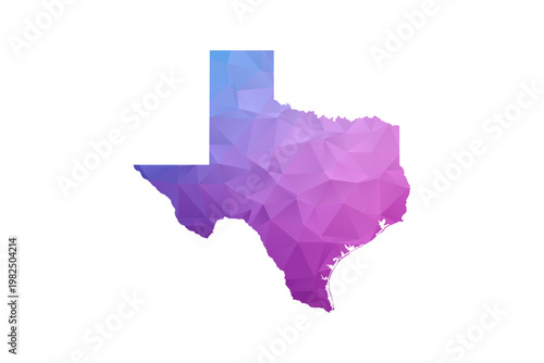 Bilde på lerret Texas Map - Polygon Style Vector Illustration in Blue and Purple Gradient, Low Poly Geometric Design, Isolated on White Background, Ideal for Infographics and Learning Materials