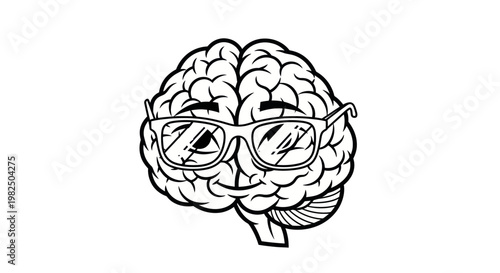 Cartoon Brain Wearing Glasses, Intelligent Character, Knowledge Concept