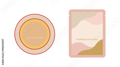 Advertising mockup design of premium skincare products: anti-aging cream and hydrating facial mask.