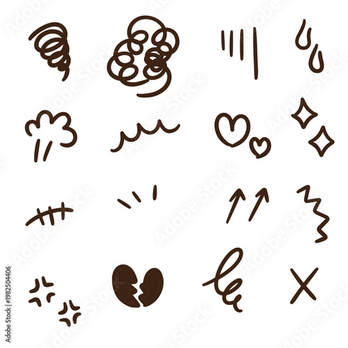 手描きのかわいい感情アイコンのイラスト素材セット