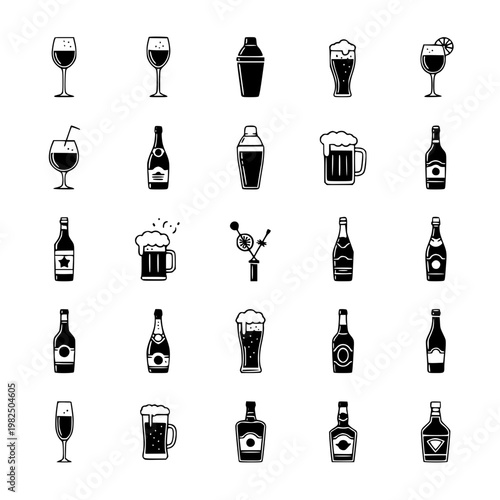 A collection of various alcoholic beverages icons Vector, illustration