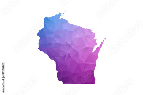 Wisconsin Map - Polygon Style Vector Illustration in Blue and Purple Gradient, Low Poly Geometric Design, Isolated on White Background, Ideal for Infographics and Learning Materials.