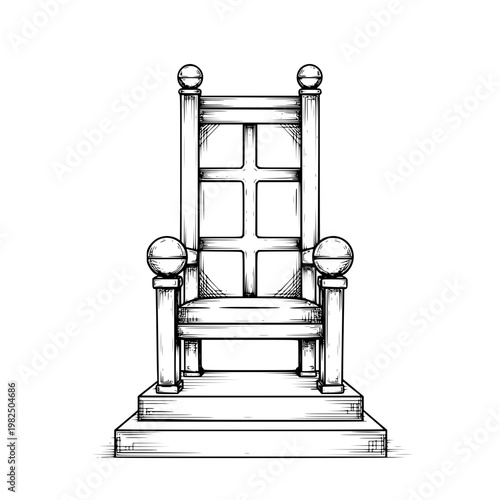 A large wooden chair with a high backrest Vector, illustration