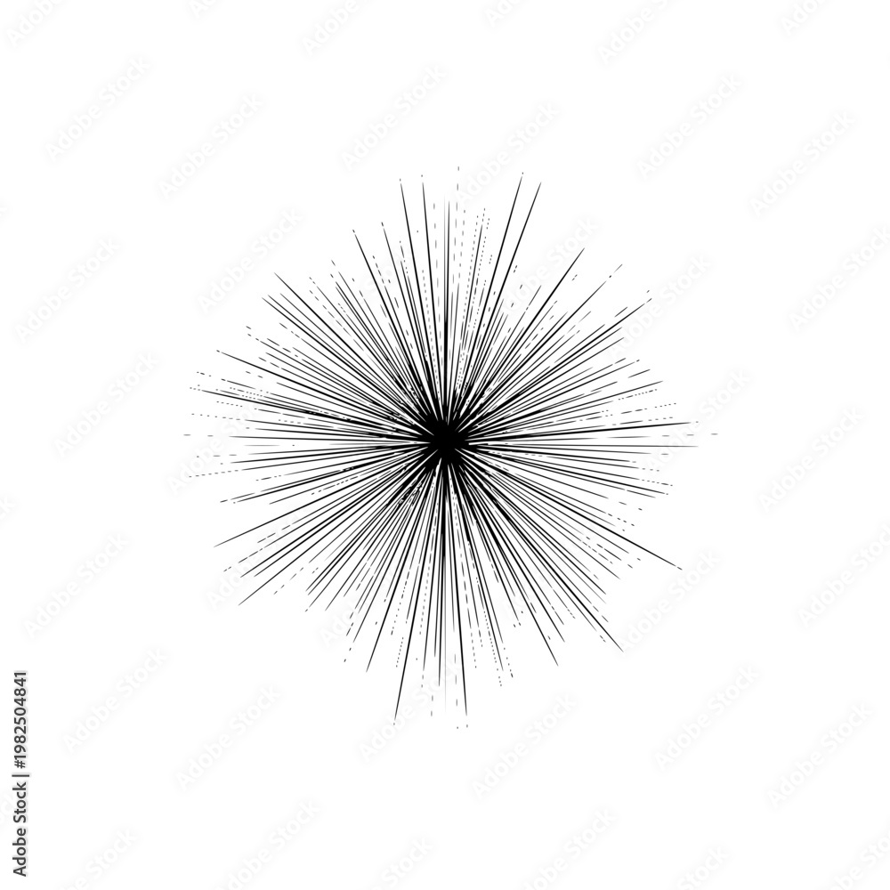 Naklejka premium A black and white image of a burst of lines Vector, illustration
