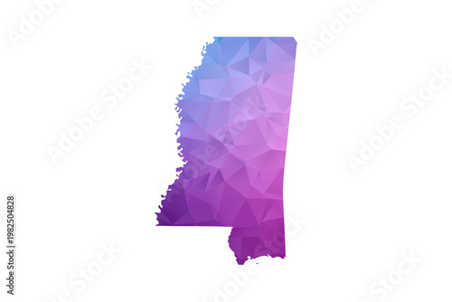 Mississippi Map - Polygon Style Vector Illustration in Blue and Purple Gradient, Low Poly Geometric Design, Isolated on White Background, Ideal for Infographics and Learning Materials.