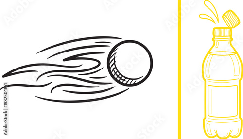 Vector illustration of a fast moving ball with speed lines and a splashing water bottle for sports hydration concept